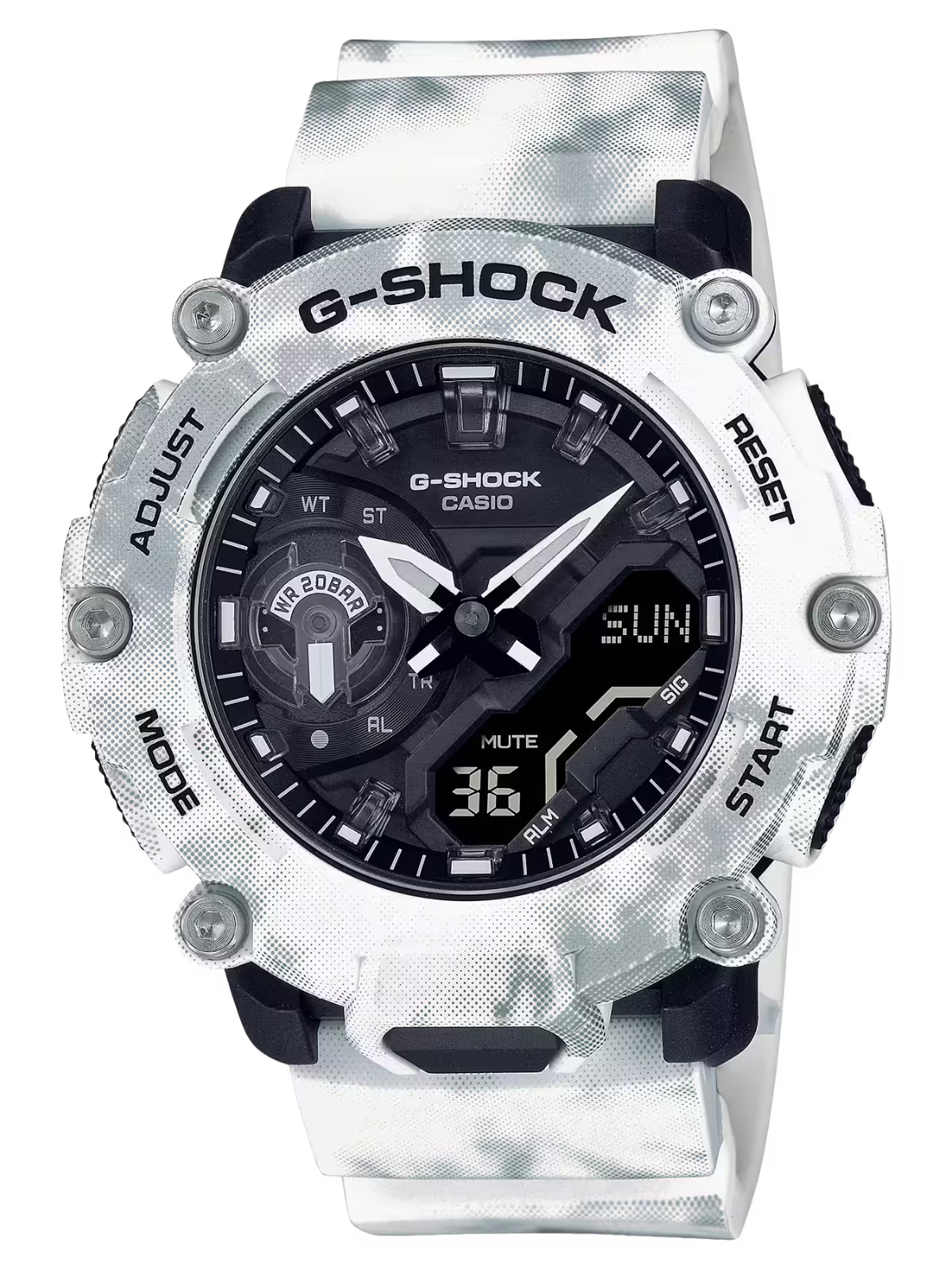 ساعة جي-شوك GA-2200GC-7ADR بيضاء وسوداء