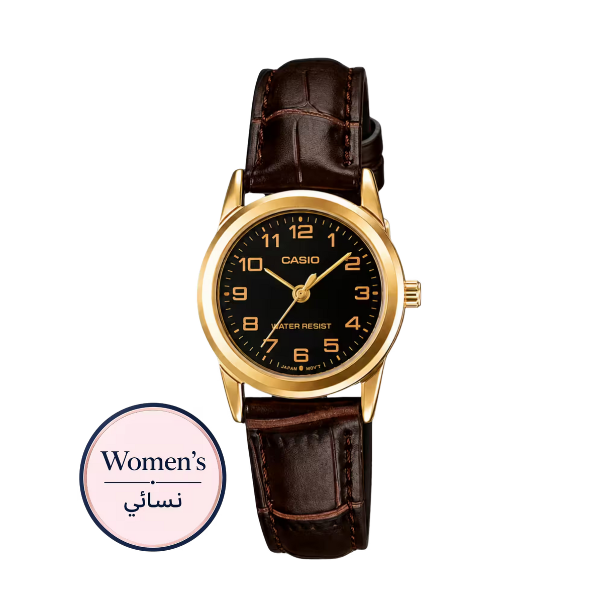 Casio LTP-V001GL-1B Women's Black Dial Gold-Tone Brown Leather Watch