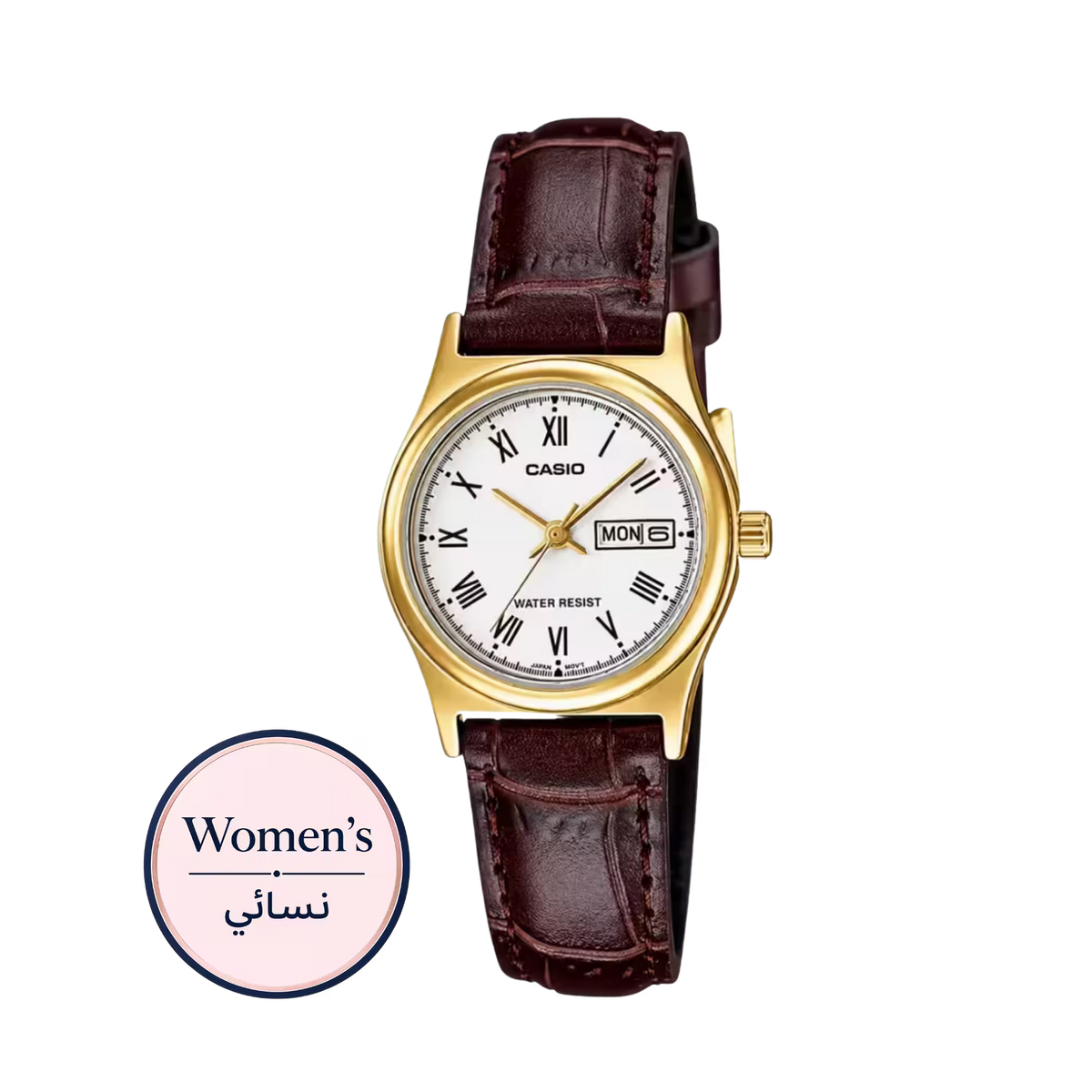 Casio LTP-V006GL-7B Women's White Dial Gold-Tone Brown Leather Watch