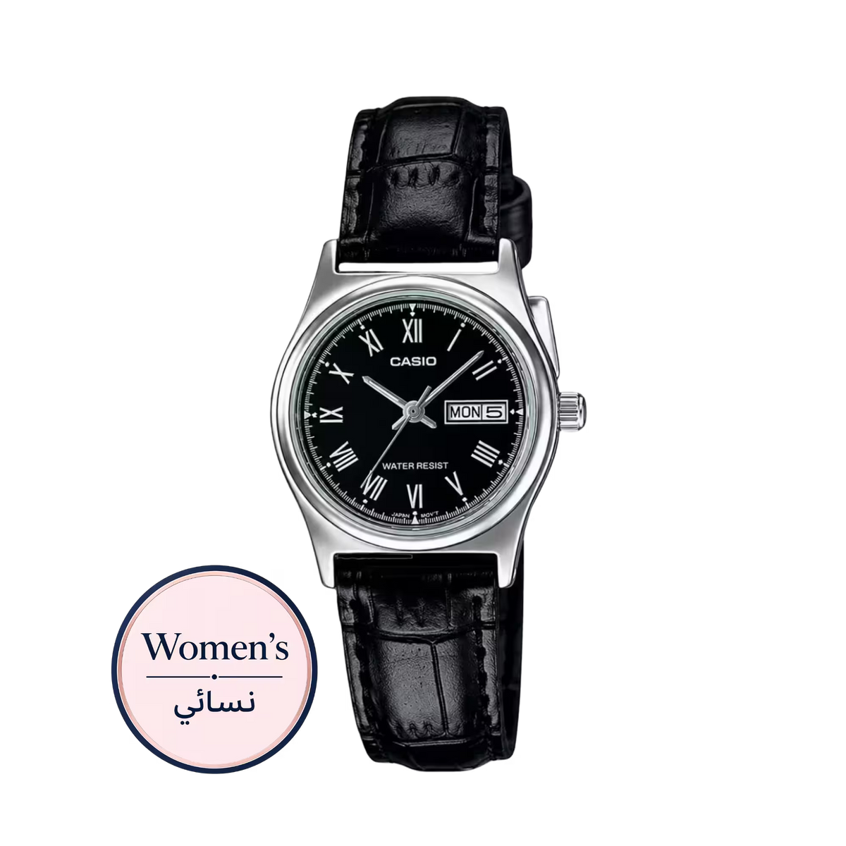 Casio LTP-V006L-1B Women's Black Dial Silver-Tone Black Leather Watch