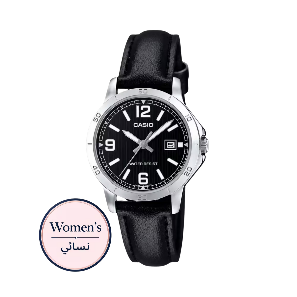 Casio LTP-V004L-1B Women's Black Dial Silver-Tone Leather Watch