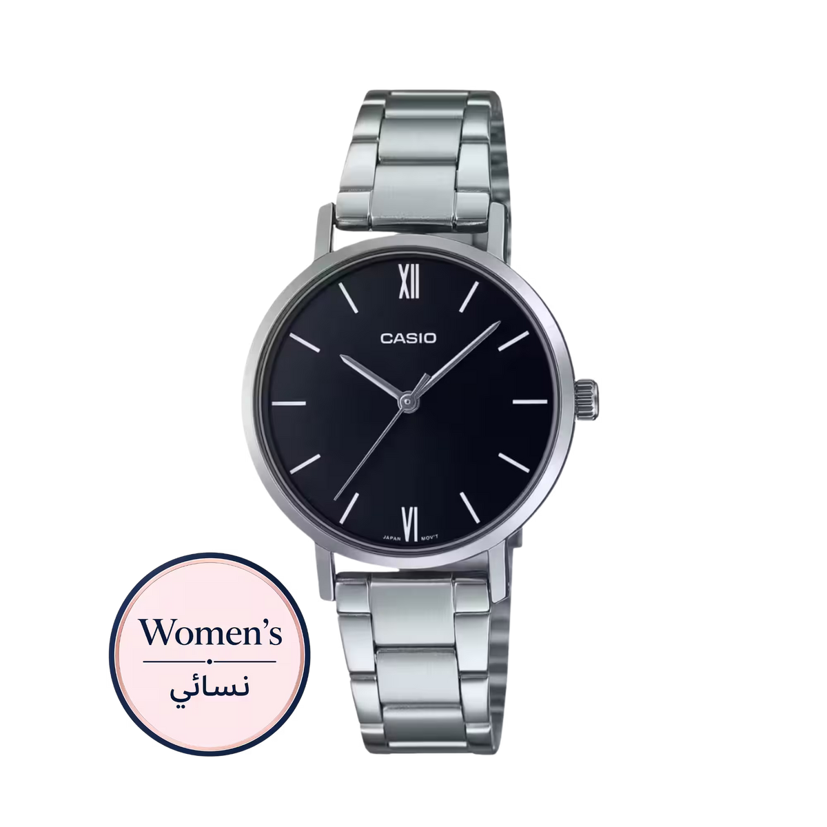 Casio LTP-VT02D-1A Women's Black Dial Silver Stainless Steel Watch