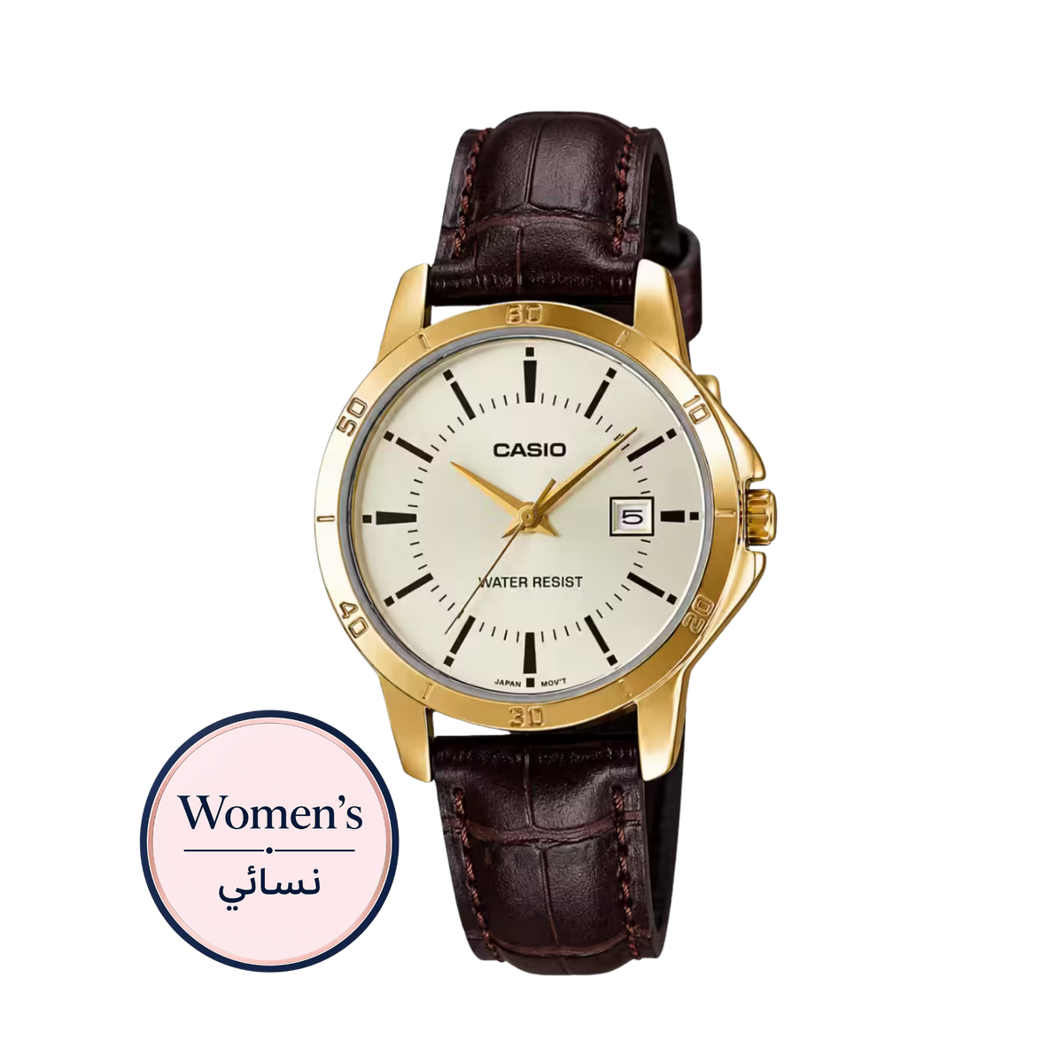 Casio LTP-V004GL-9A Women's Champagne Gold Dial Brown Leather Watch