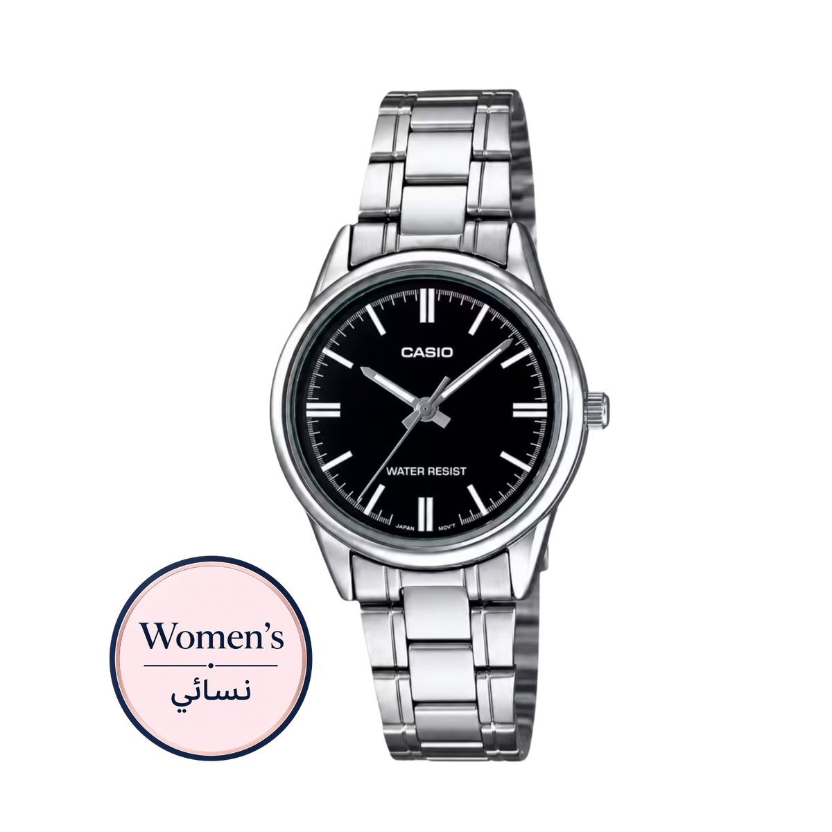 Casio LTP-V005D-1A Women's Black Dial Silver Stainless Steel Watch