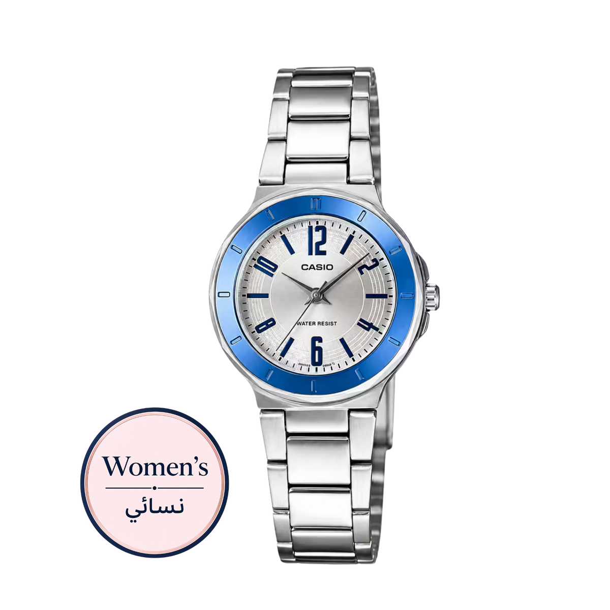 Casio LTP-1367D-7A Women's Blue Bezel Silver Dial Stainless Steel Watch