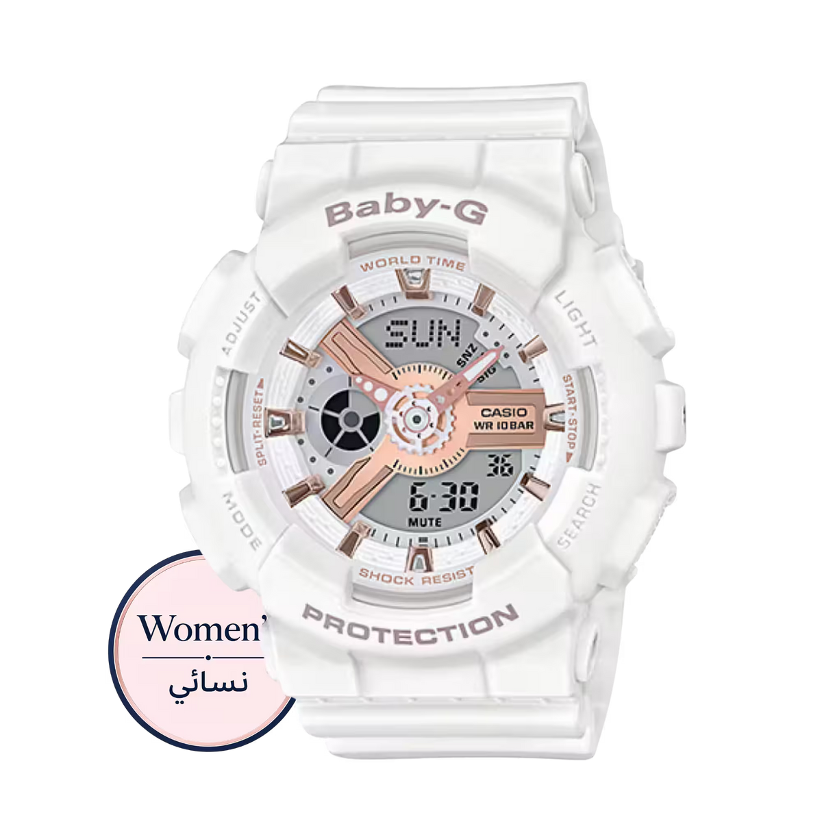 ساعة Baby-G BA-110RG-7ADR بيضاء للنساء