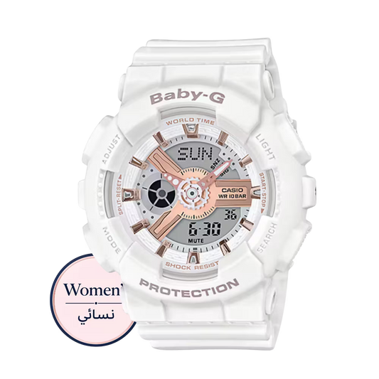ساعة Baby-G BA-110RG-7ADR بيضاء للنساء