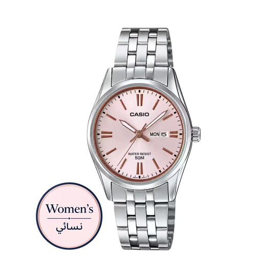 Casio LTP-1335D-4AV Women's Pink Dial Rose Gold Accent Silver Steel Watch