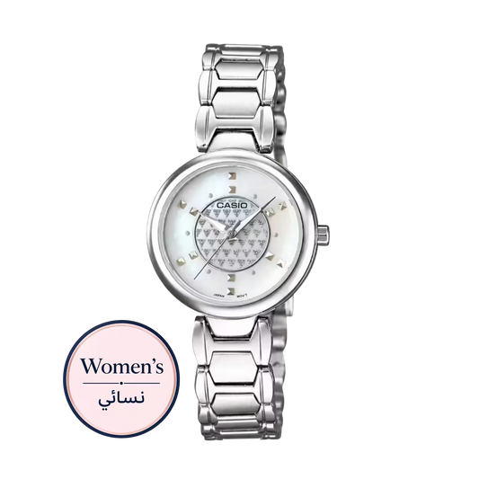 Casio LTP-1338D-7A Women's Silver Crystal Heart Dial Stainless Steel Watch