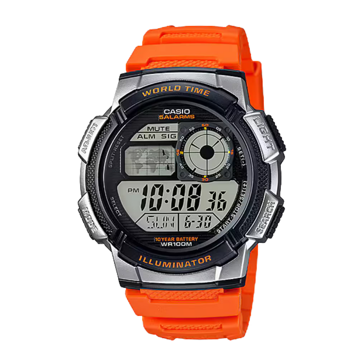 Casio AE-1000W-4BV Orange Resin World Time Digital Watch
