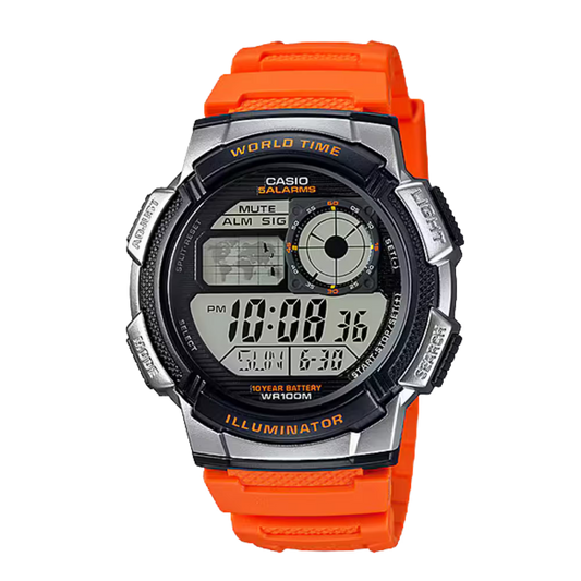 Casio AE-1000W-4BV Orange Resin World Time Digital Watch