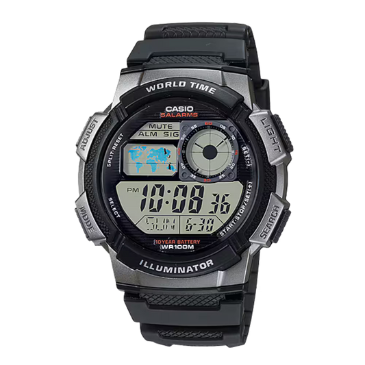 Casio AE-1000W-1BV Black Resin World Time Digital Watch