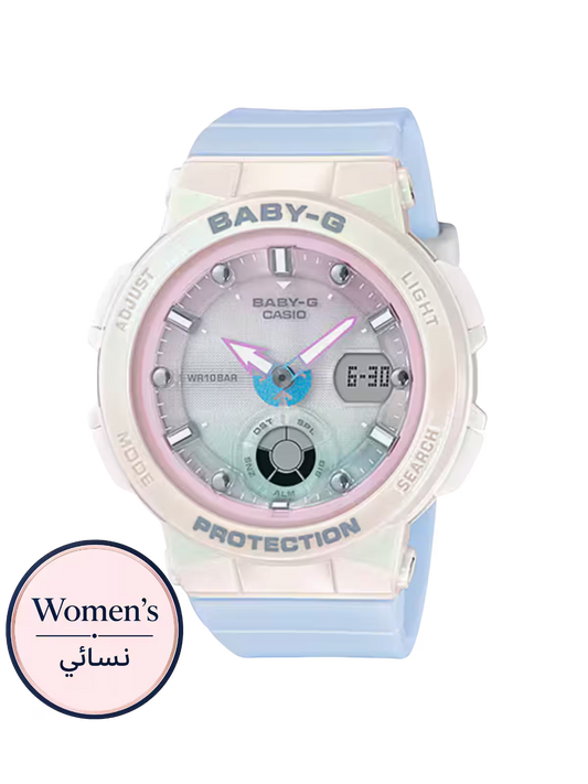 ساعة بيبي جي BGA-250-7A3DR البيضاء للنساء