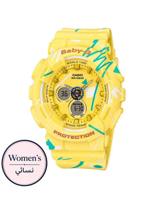 ساعة يد صفراء طراز Baby-G BA-120SC-9ADR نسائية