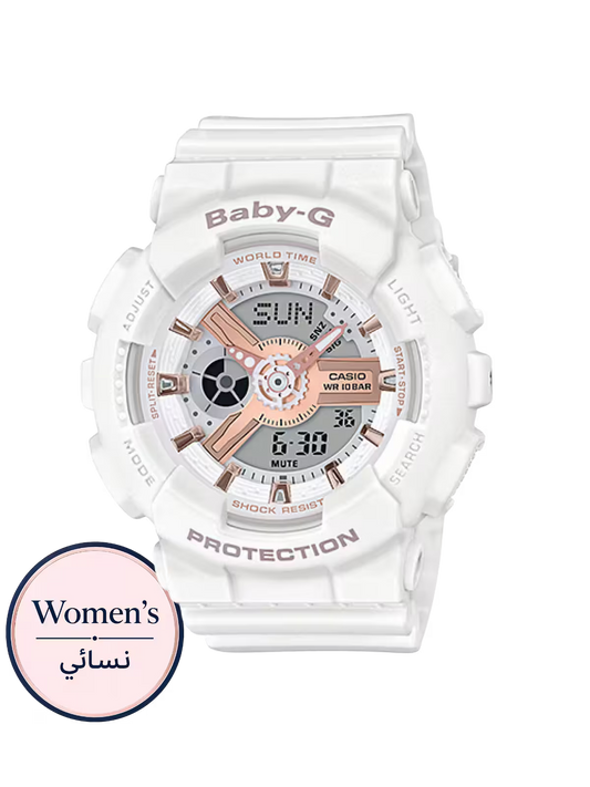 ساعة Baby-G BA-110RG-7ADR بيضاء للنساء