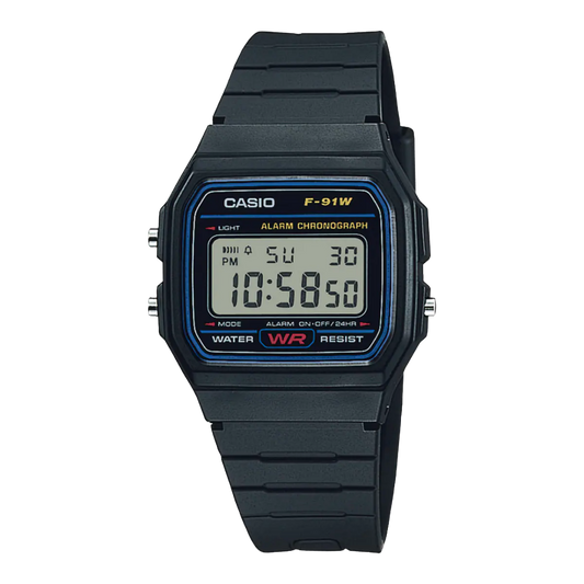 Casio digital resin strap watch with alarm and stopwatch F-91W-1DG