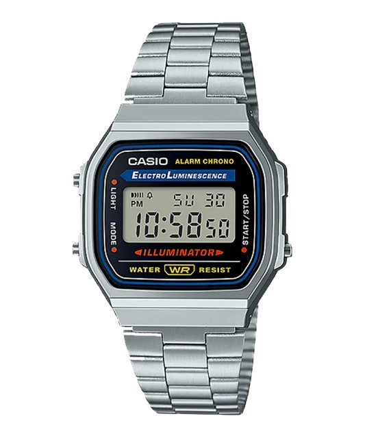 Casio A168WA-1 stainless steel watch with LED display - K Time