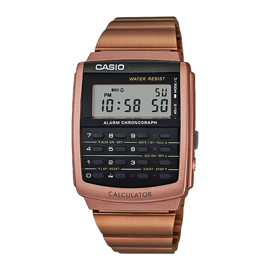 Casio calculator watch with stainless steel rose gold band CA-506C-5A