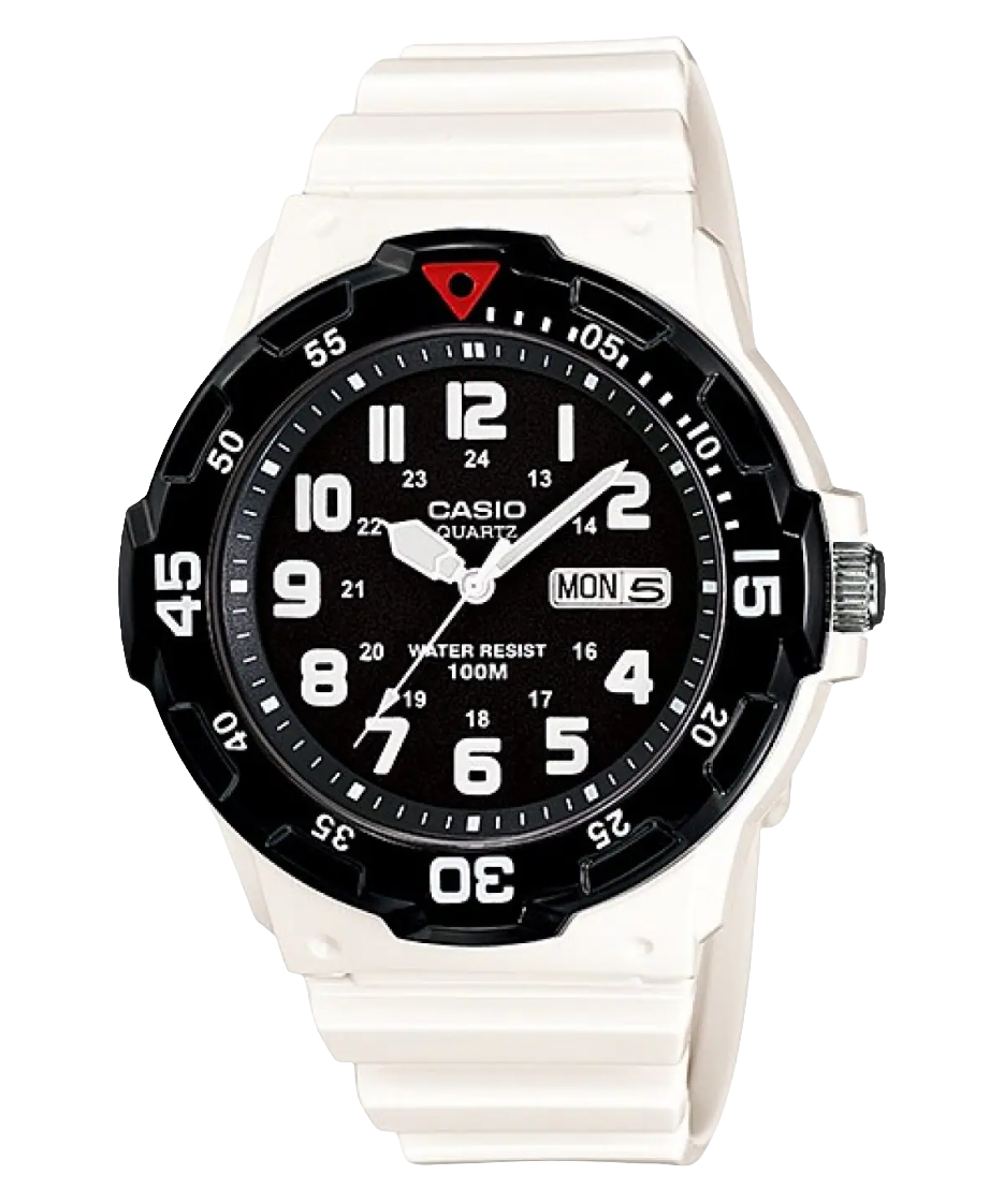 Casio analog watch with white resin band MRW-200HC-7BVDF