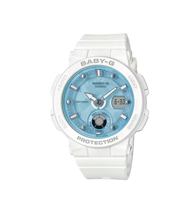 ساعة بيبي جي BGA-250-7A1DR بيضاء نسائية