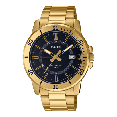Casio MTP-VD01G-1C Gold Stainless Steel Black Analog Watch