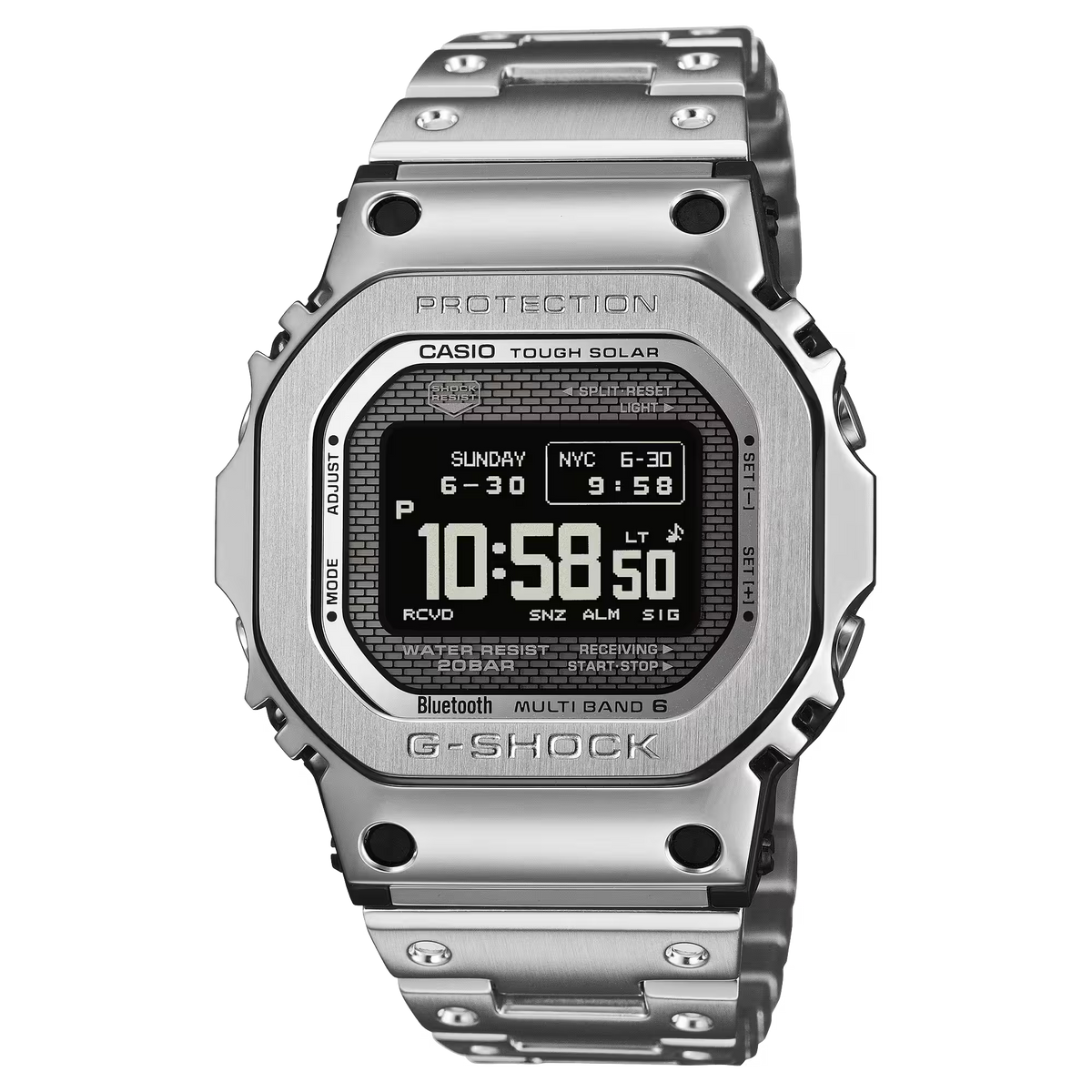 G-Shock GMW-BZ5000D-1DR Solar Powered Bluetooth Multi-Band 6 Silver Steel Watch