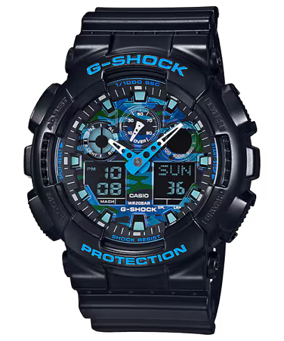ساعة جي-شوك GA-100CB-1A سوداء زرقاء