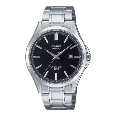 Casio MTS-115D-1A Stainless Steel Black Dial Analog Watch with Sapphire Glass