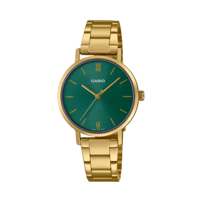 Casio LTP-VT02G-3A Green Dial Gold Stainless Steel Watch