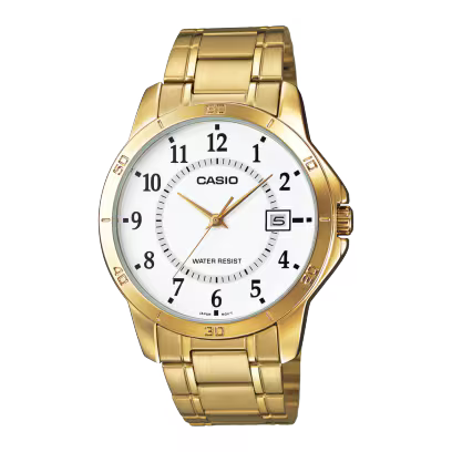 Casio MTP-V004G-7B Gold Stainless Steel White Analog Watch