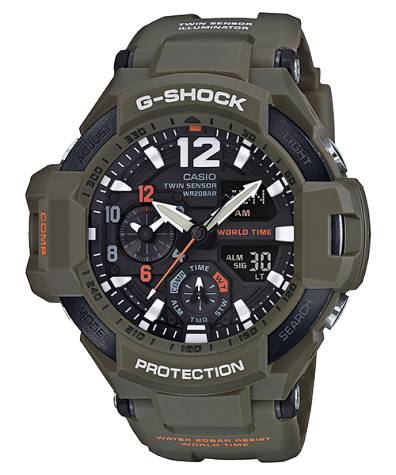 Casio G‑Shock Olive Drab Pilot‑Style Analog‑Digital Watch GA‑1100KH‑3ADR