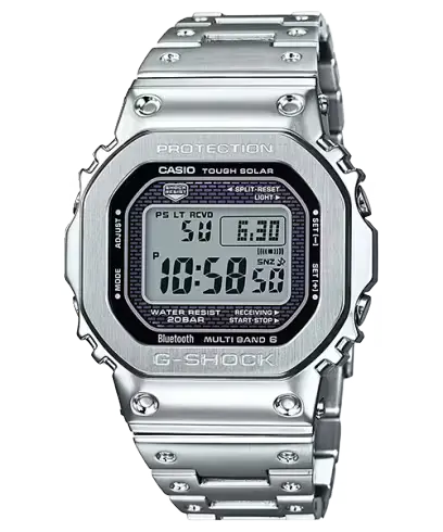 ساعة جي شوك GMW-B5000D-1 ستانلس ستيل فضية تعمل بالطاقة الشمسية مع بلوتوث