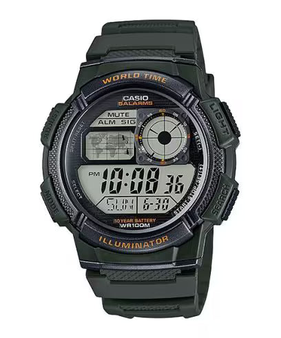 Casio AE-1000W-3A World Time Green Digital Watch